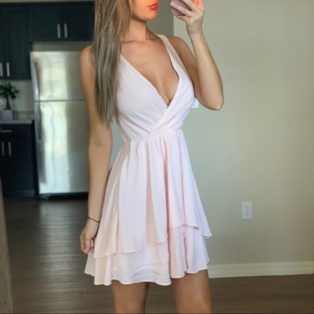 -New Anthropologie Blush Ruffle Fit & Flare Dress- - Picture 2 of 5